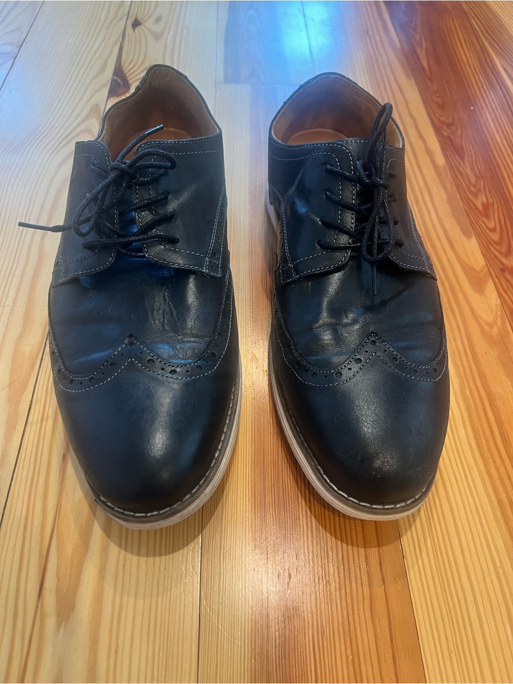 Vostey Black Leather Wingtip Derby Lace-Up Shoes